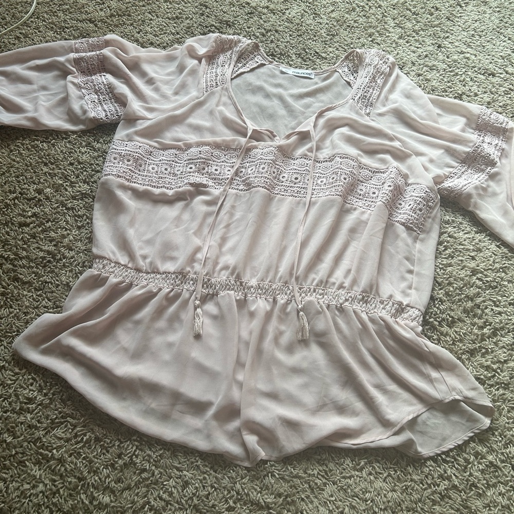 Maurice’s | Blush Pink Sheer Peplum Lace Blouse